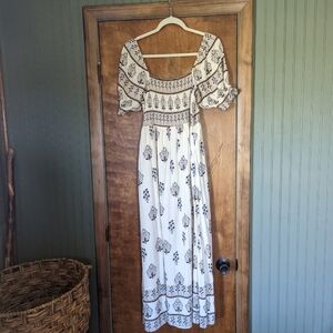 Floral Bohemian Maxi Dress - White and Blue